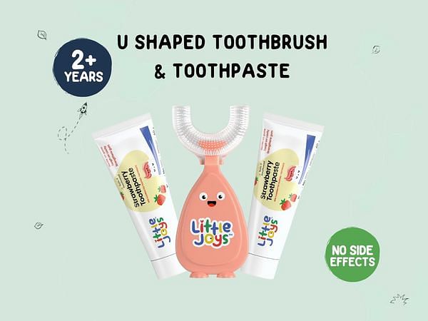 U shaped Toothbrush with two packs of Toothpaste 